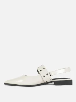 Ballerines|Primark Ballerines à Talon Ouvert Et à Boucle Blanc