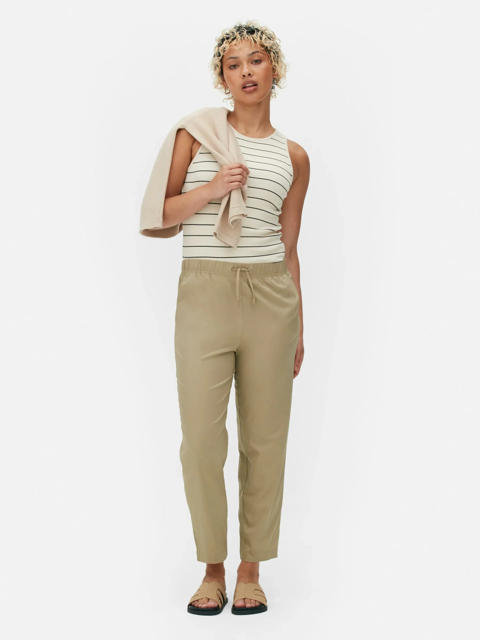 Bas De Jogging|Primark Bas De Jogging Fuselé En Popeline Taupe