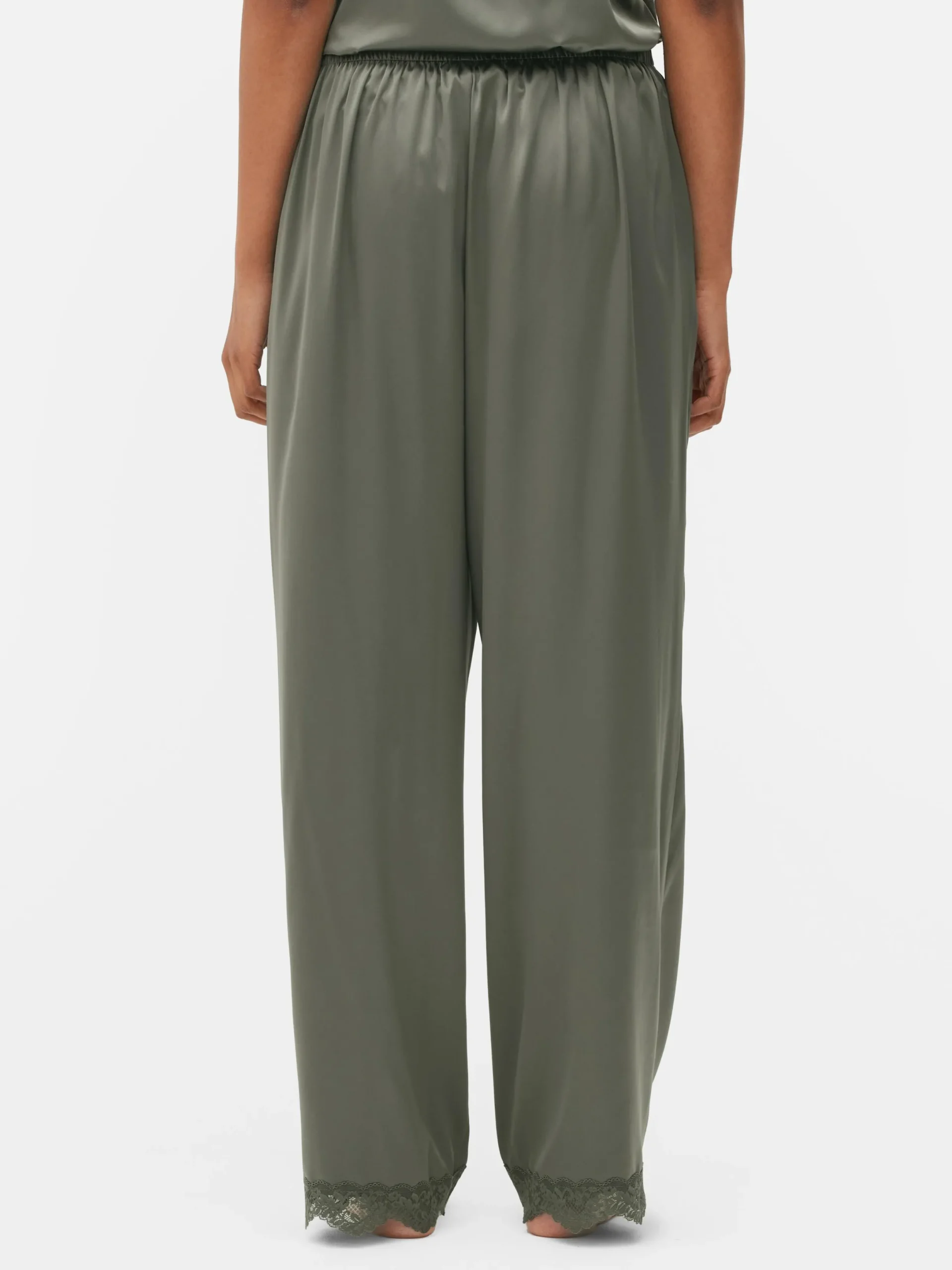 Bas De Pyjama|Primark Bas De Pyjama En Satin à Finitions En Dentelle Kaki