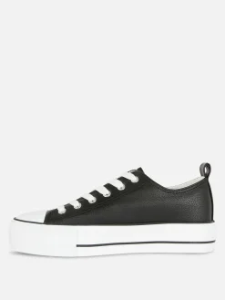 Baskets|Primark Baskets Basses Compensées En Simili Cuir Noir