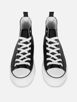 Baskets|Primark Baskets Montantes Compensées En Simili Cuir Noir