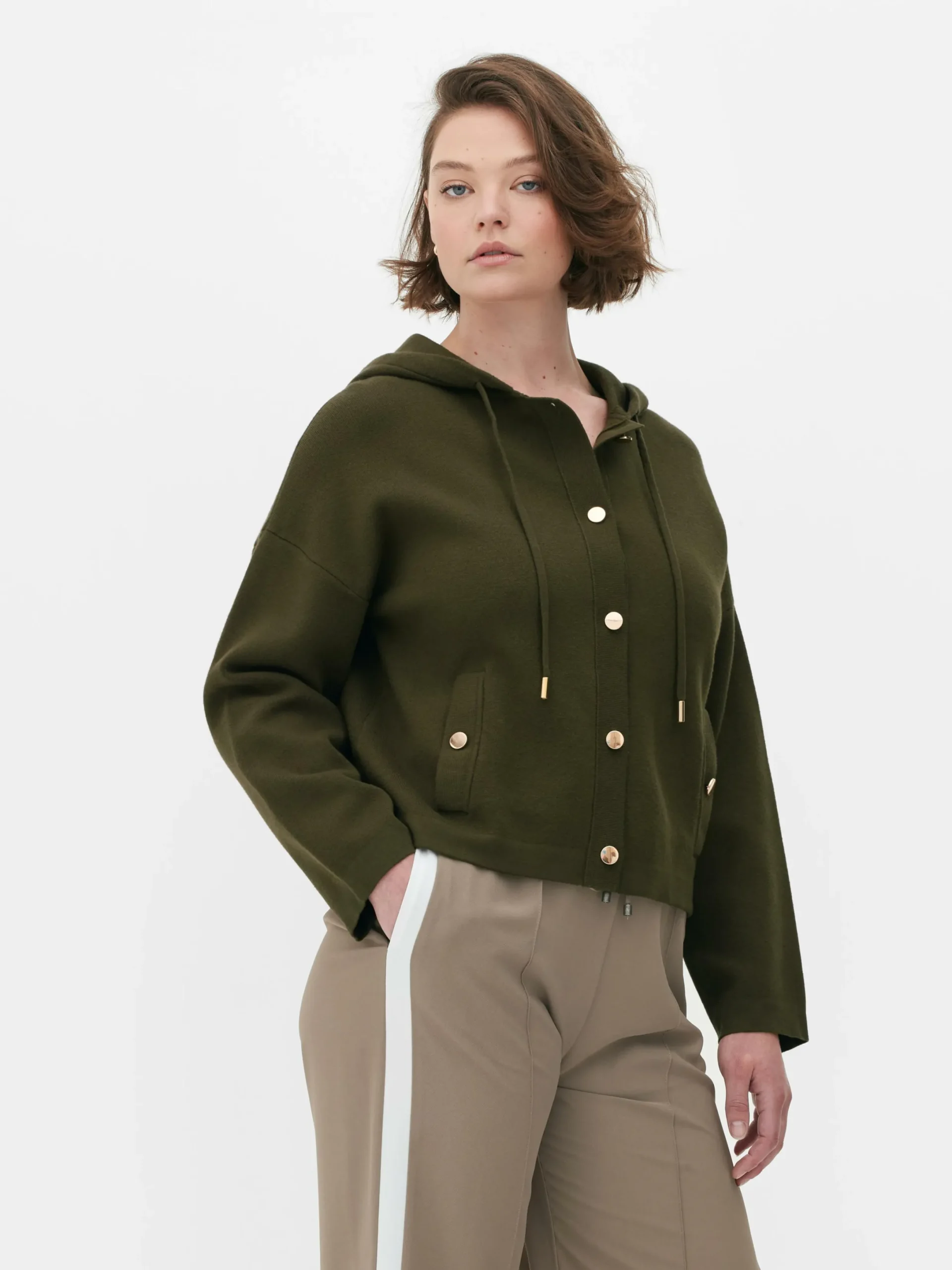 Manteaux Et Vestes|Primark Blouson Bomber En Maille à Capuche Kaki