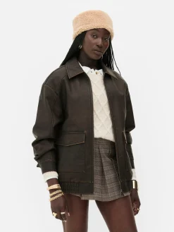 Manteaux Et Vestes|Primark Blouson Bomber En Simili Cuir à Effet Vieilli Rita Ora Marron
