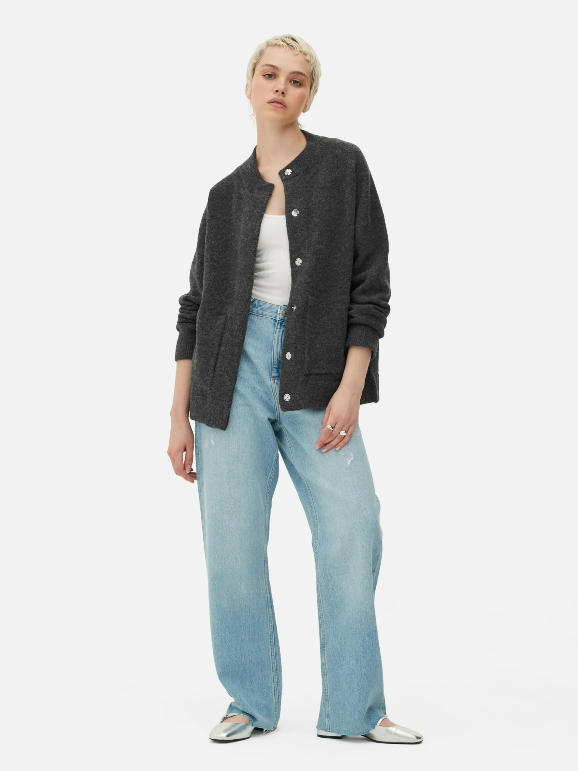 Manteaux Et Vestes|Primark Blouson Bomber Tricoté Oversize Anthracite