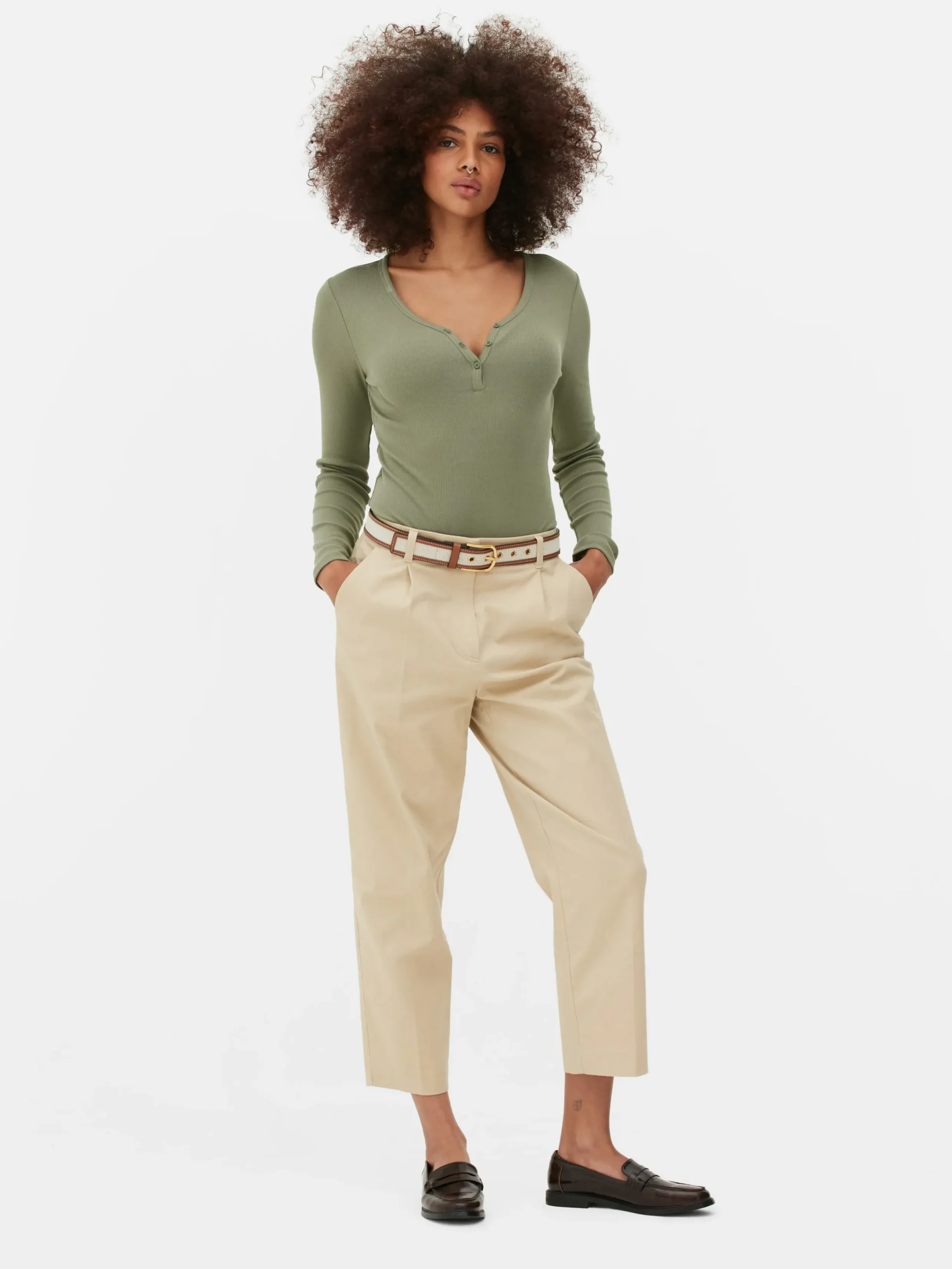 Hauts Et T-Shirts|Primark Body Façon T-shirt Boutonné à Manches Longues Kaki