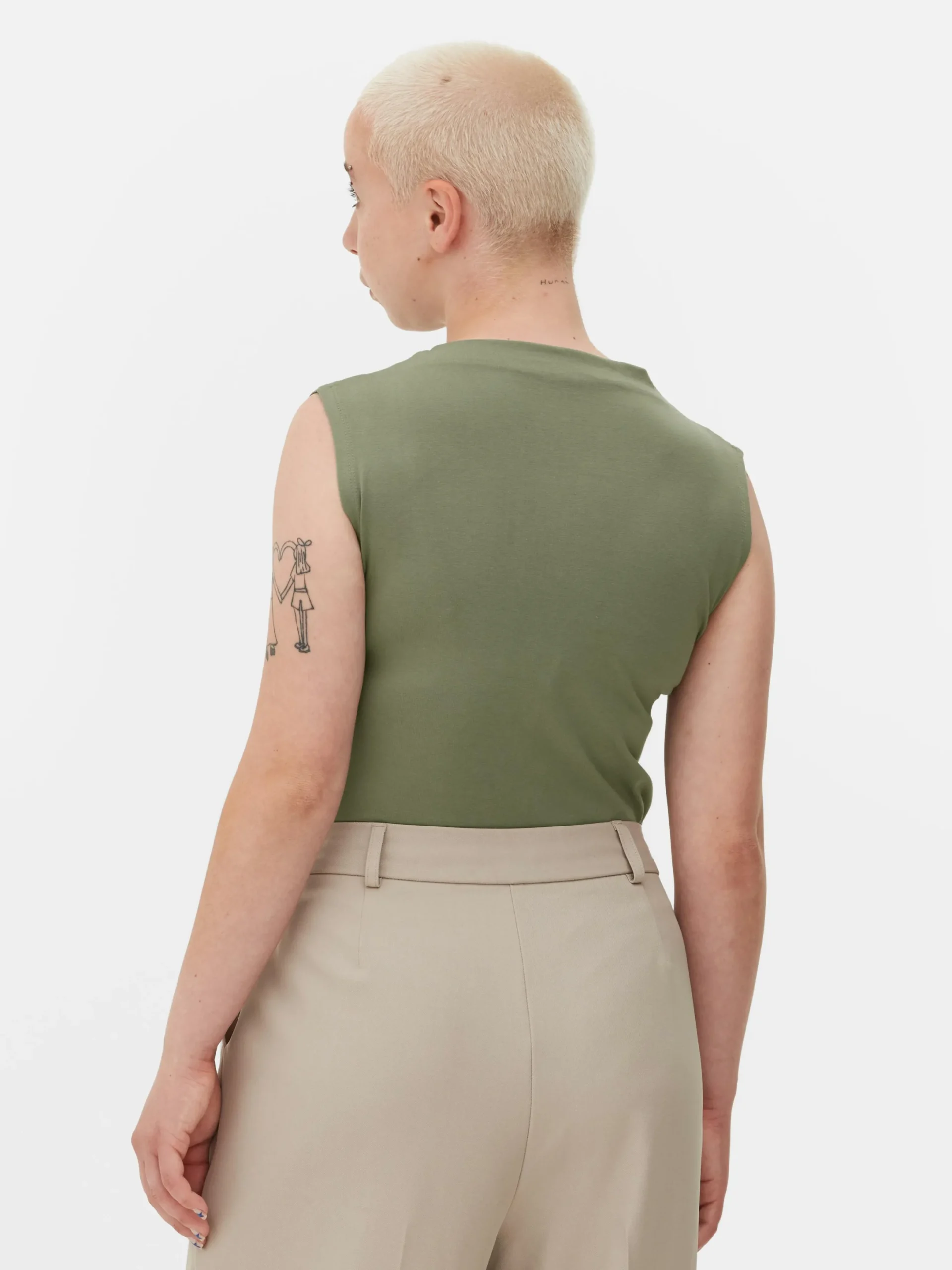 Hauts Et T-Shirts|Primark Body Sans Manches à Col Montant Kaki