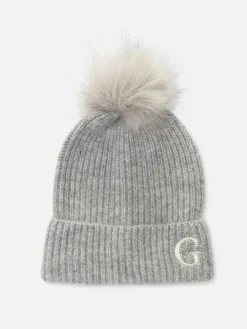 Chapeaux, Gants Et Écharpes|Primark Bonnet à Pompon Avec Initiale Brodée Gris