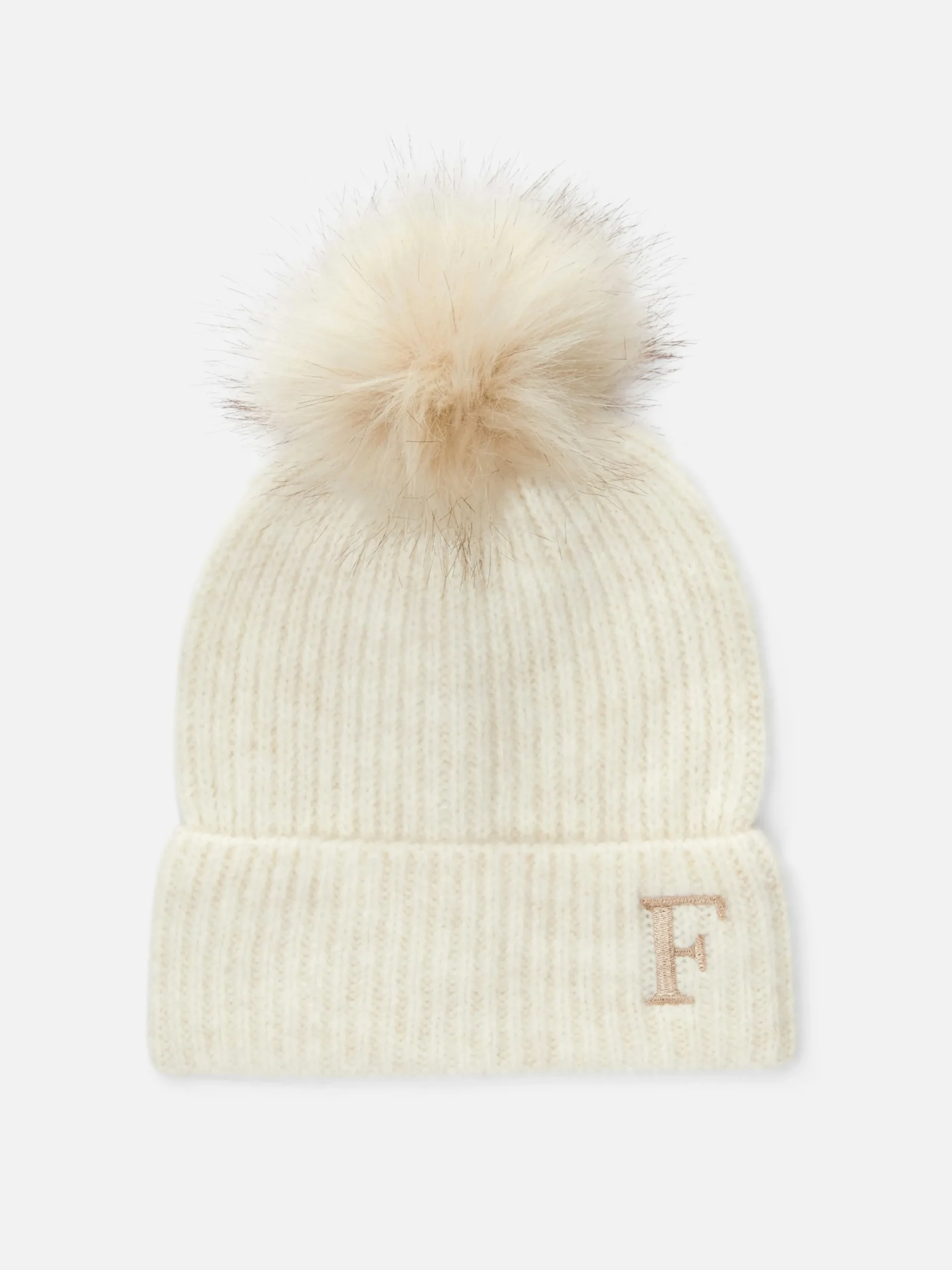 Chapeaux, Gants Et Écharpes|Primark Bonnet à Pompon Avec Initiale Brodée Crème