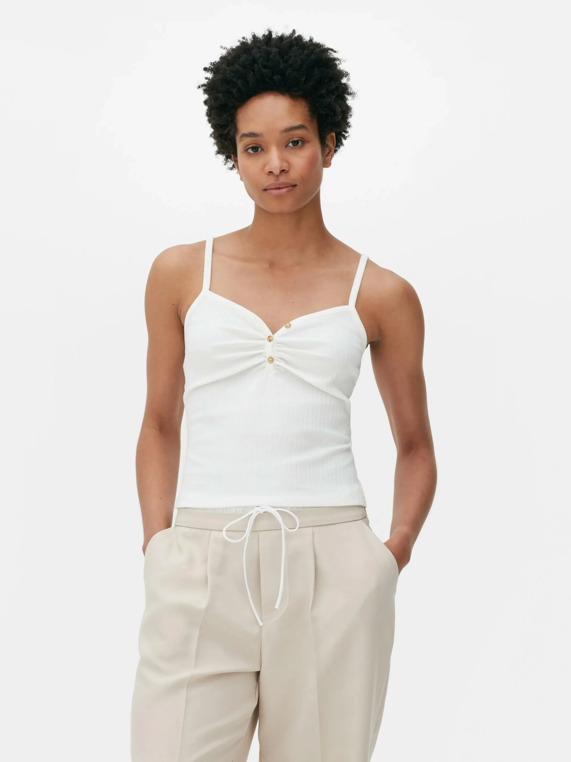 Hauts Et T-Shirts|Primark Caraco à Encolure Boutonnée Ivoire