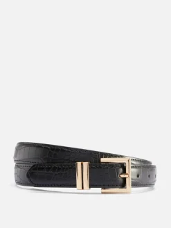 Ceintures|Primark Ceinture à Boucle Carrée Imitation Croco Noir