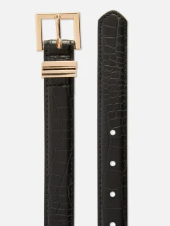 Ceintures|Primark Ceinture à Boucle Carrée Imitation Croco Noir