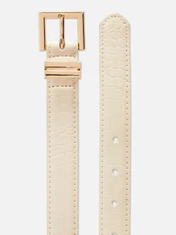 Ceintures|Primark Ceinture à Boucle Carrée Imitation Croco Écru