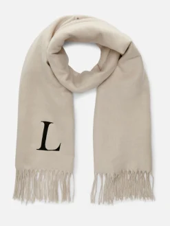 Chapeaux, Gants Et Écharpes|Primark Écharpe Avec Initiale Brodée Et Pampilles Beige