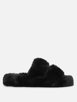 Chaussons|Primark Chaussons Duveteux à Double Bride Noir
