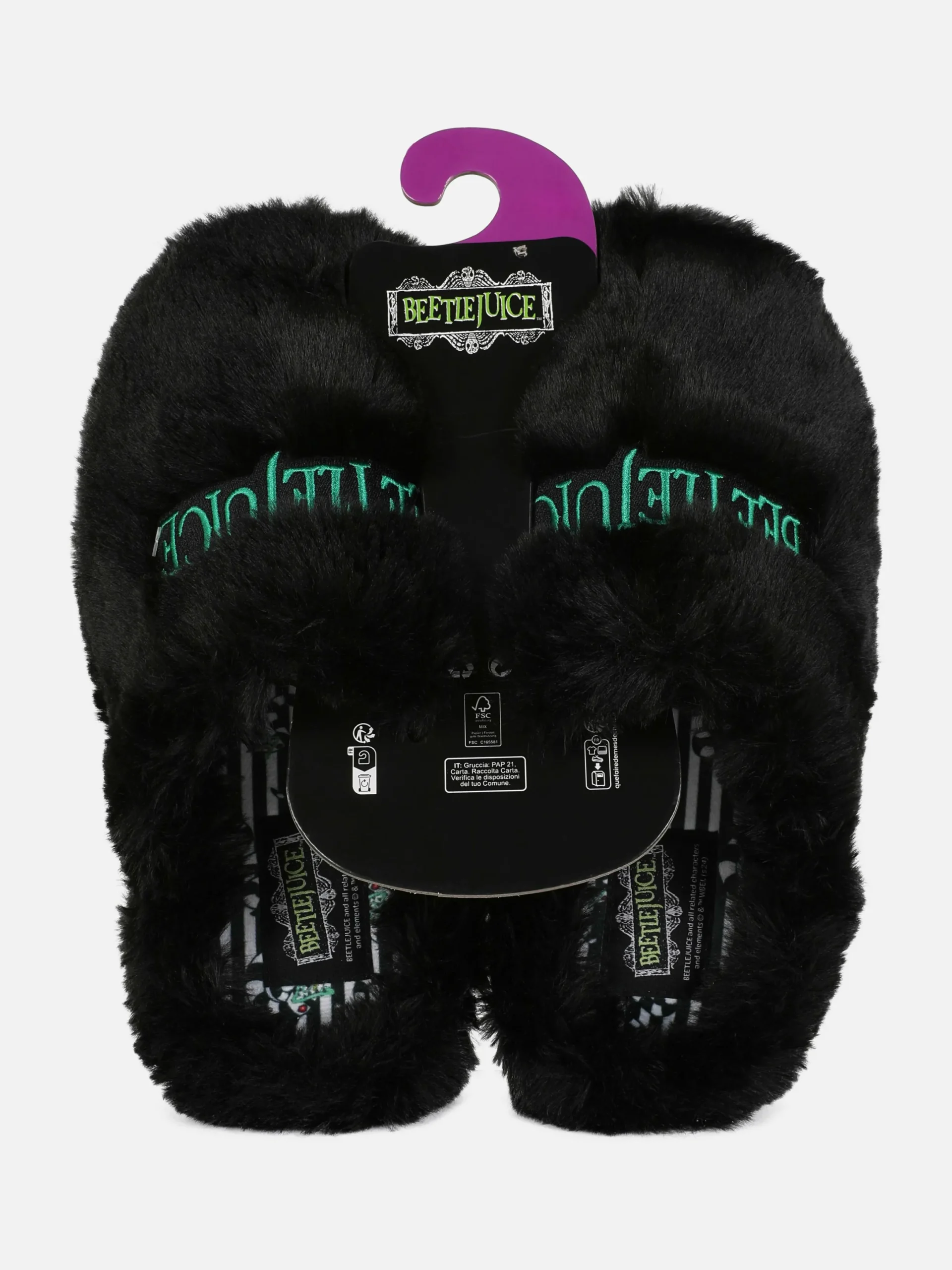 Beetlejuice|Accessoires Halloween|Primark Chaussons Mule Duveteux Beetlejuice Noir/Blanc