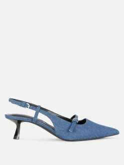 Chaussures À Talons|Denim|Primark Chaussures En Jean à Talon Bas Et Boucle Bleu foncé