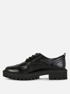 Ballerines|Primark Chaussures Richelieu épaisses à Lacets Noir