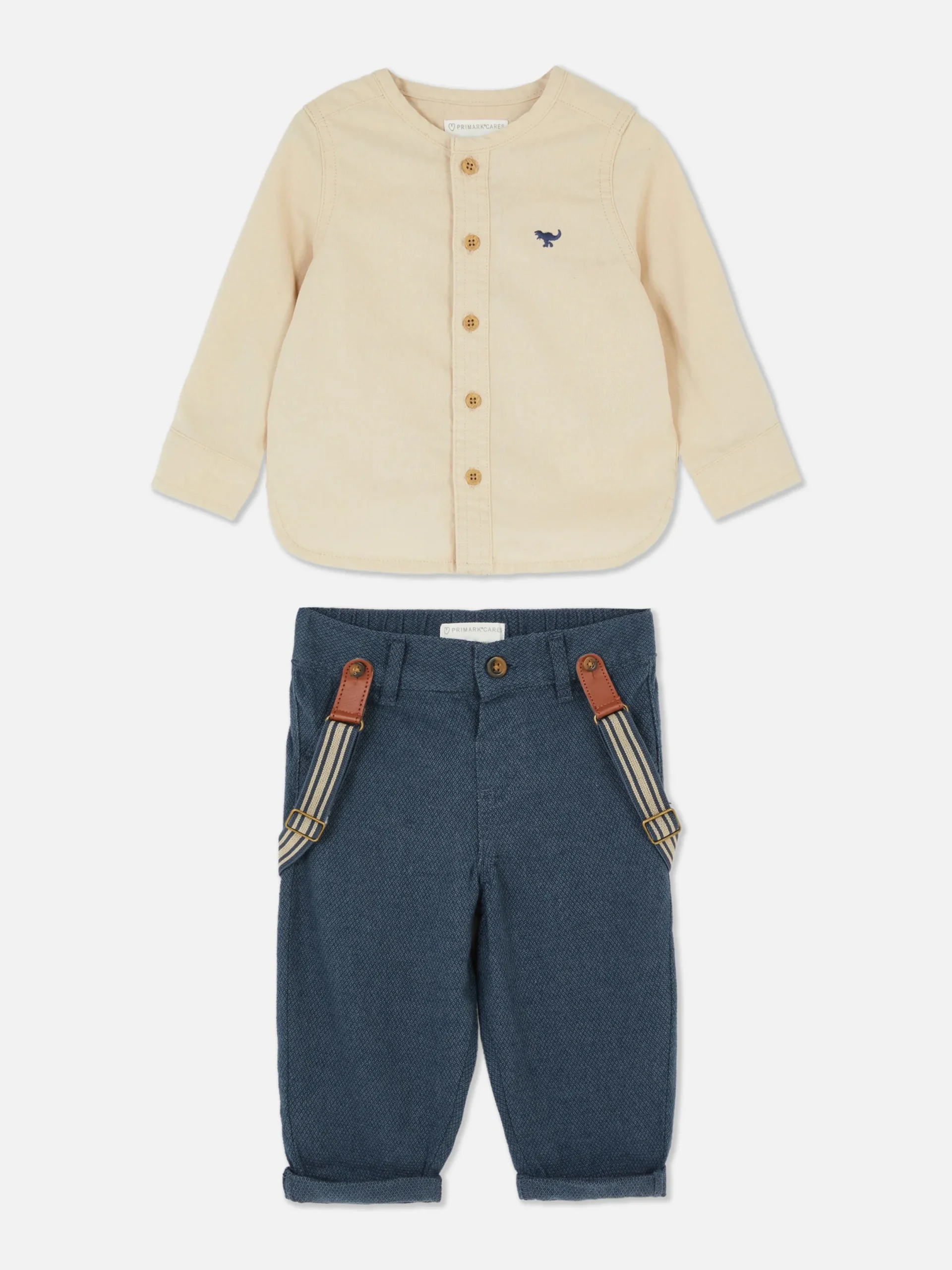 Ensembles Et Tenues|Primark Chemise Boutonnée Et Pantalon Avec Bretelles Grège