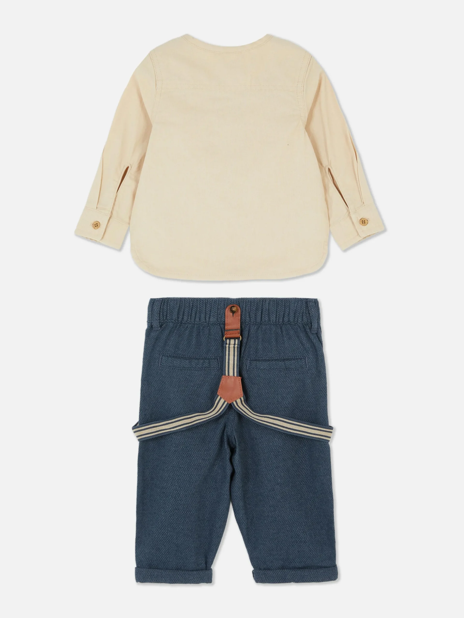 Ensembles Et Tenues|Primark Chemise Boutonnée Et Pantalon Avec Bretelles Grège