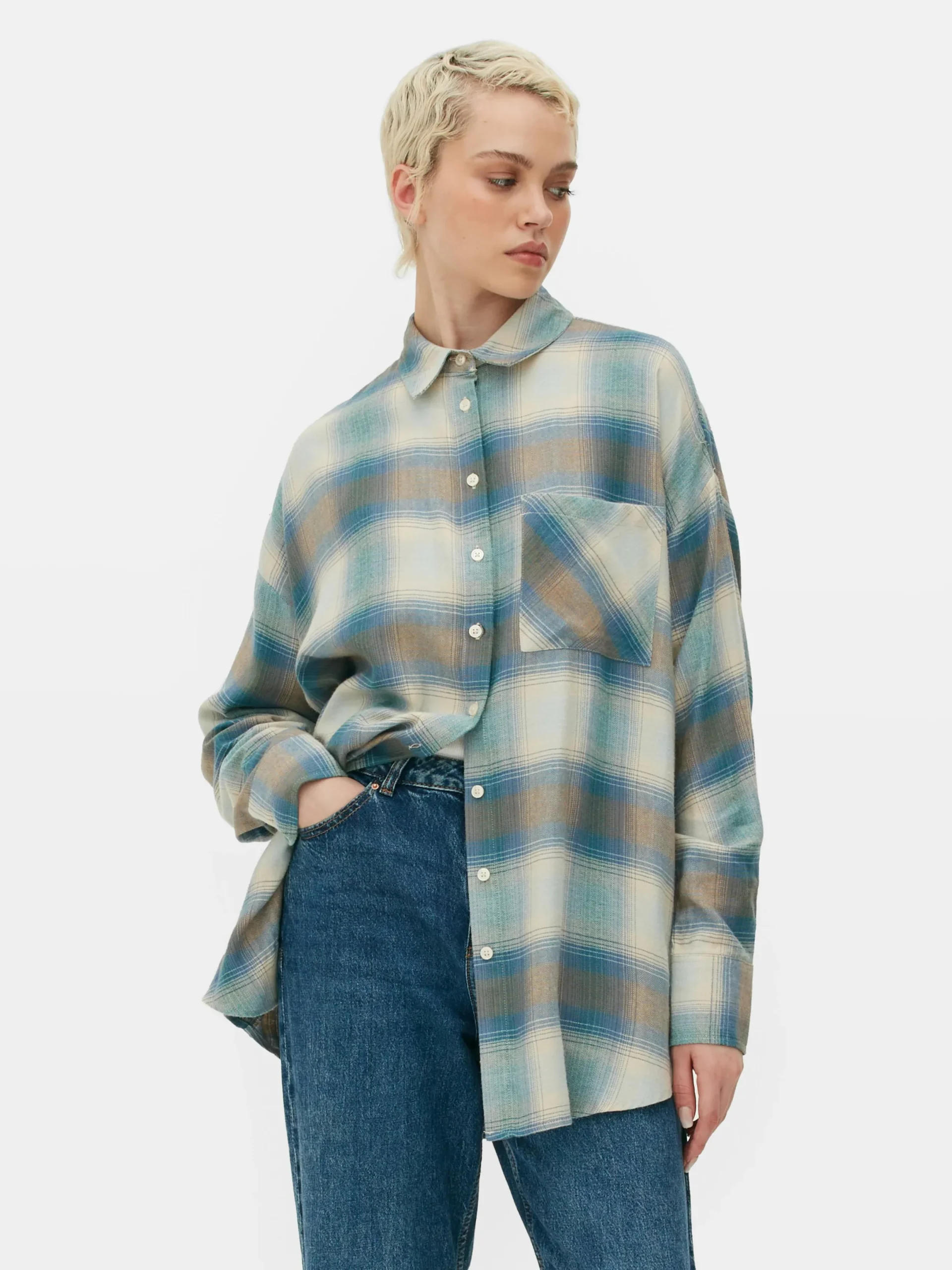 Chemises Et Blouses|Primark Chemise Coupe Boyfriend à Carreaux Bleu