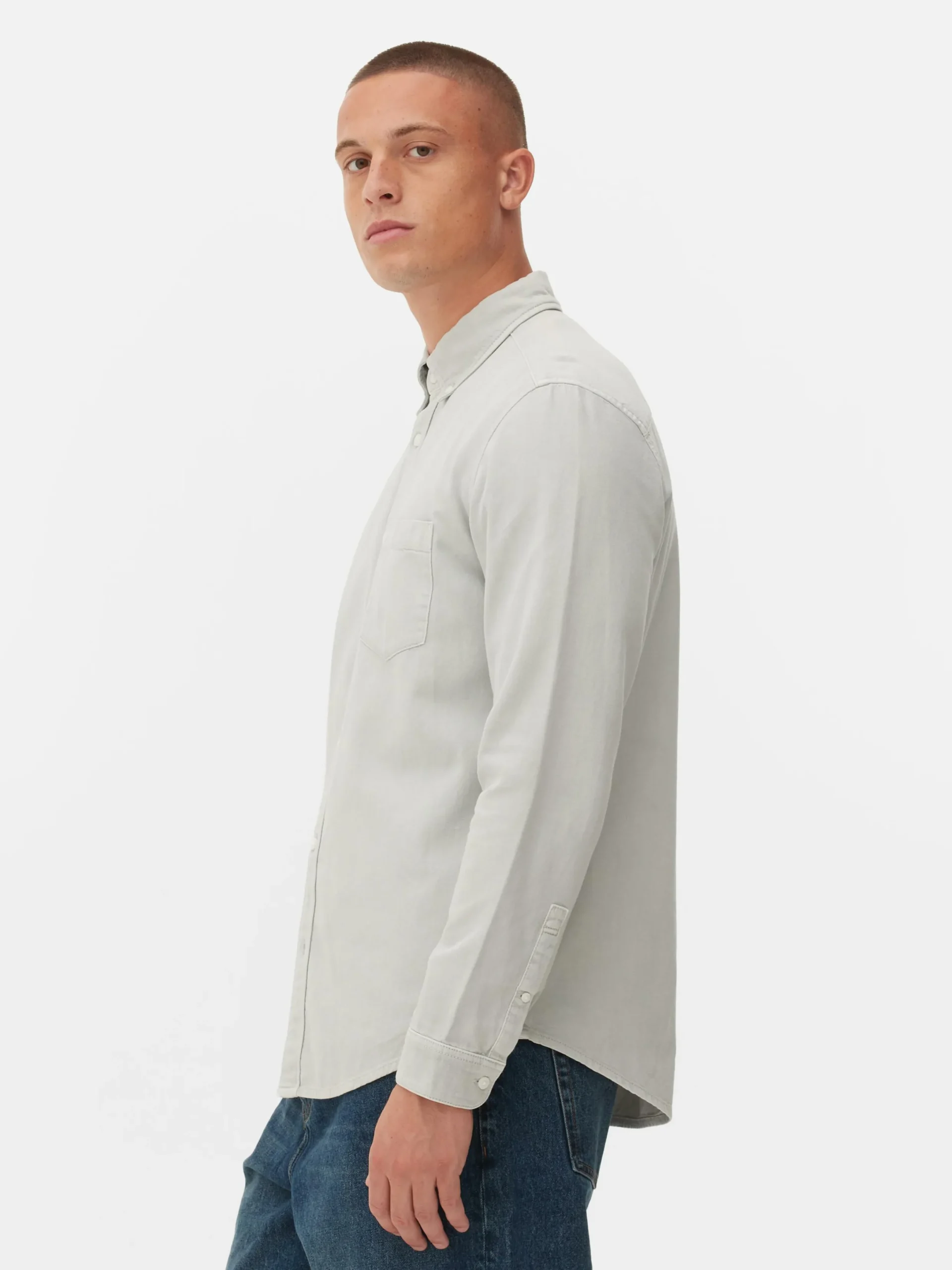 Chemises|Primark Chemise En Sergé De Coton à Manches Longues Gris