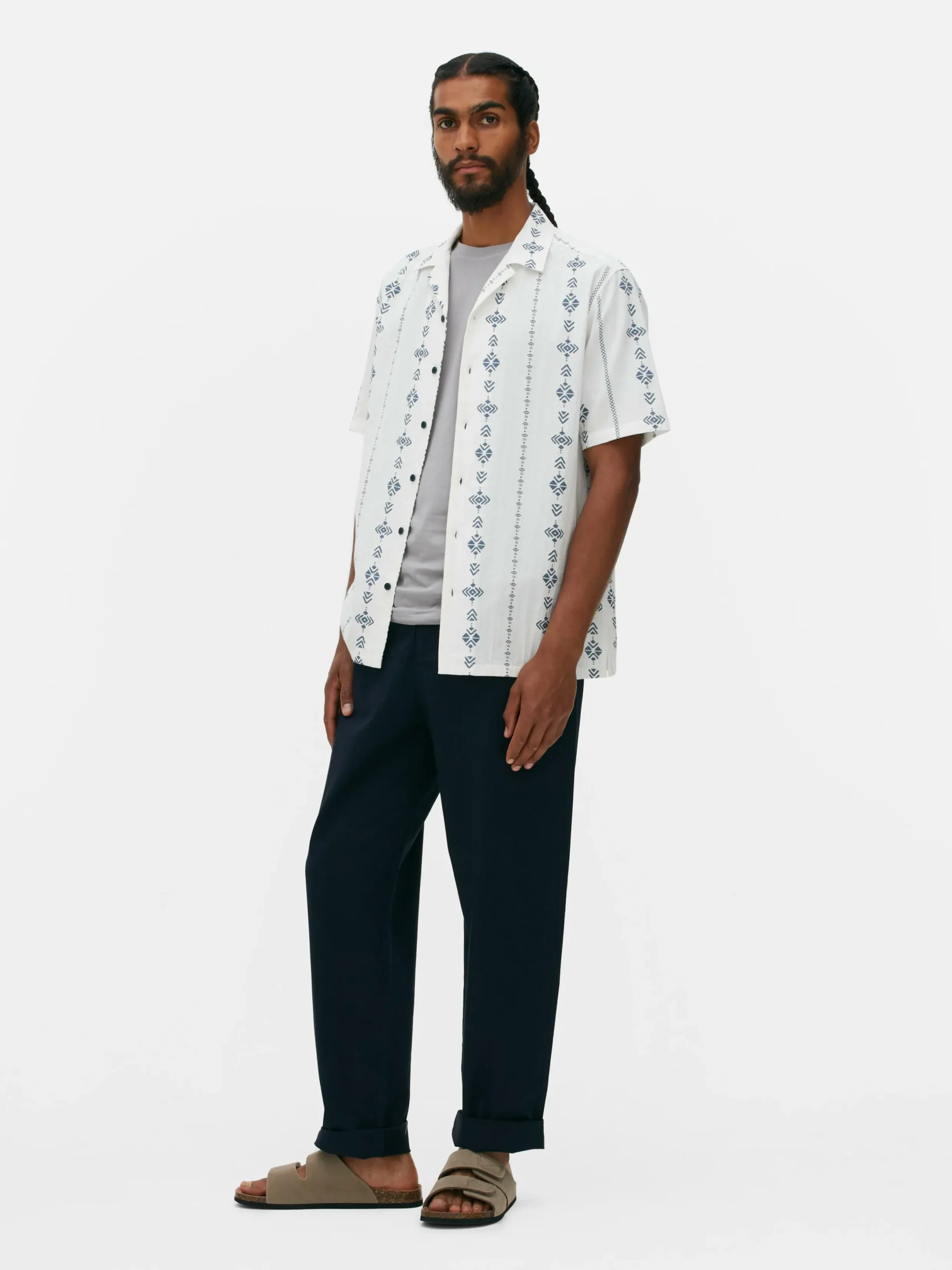 Chemises|Primark Chemise Froissée à Manches Courtes Et Motif Géométrique Écru