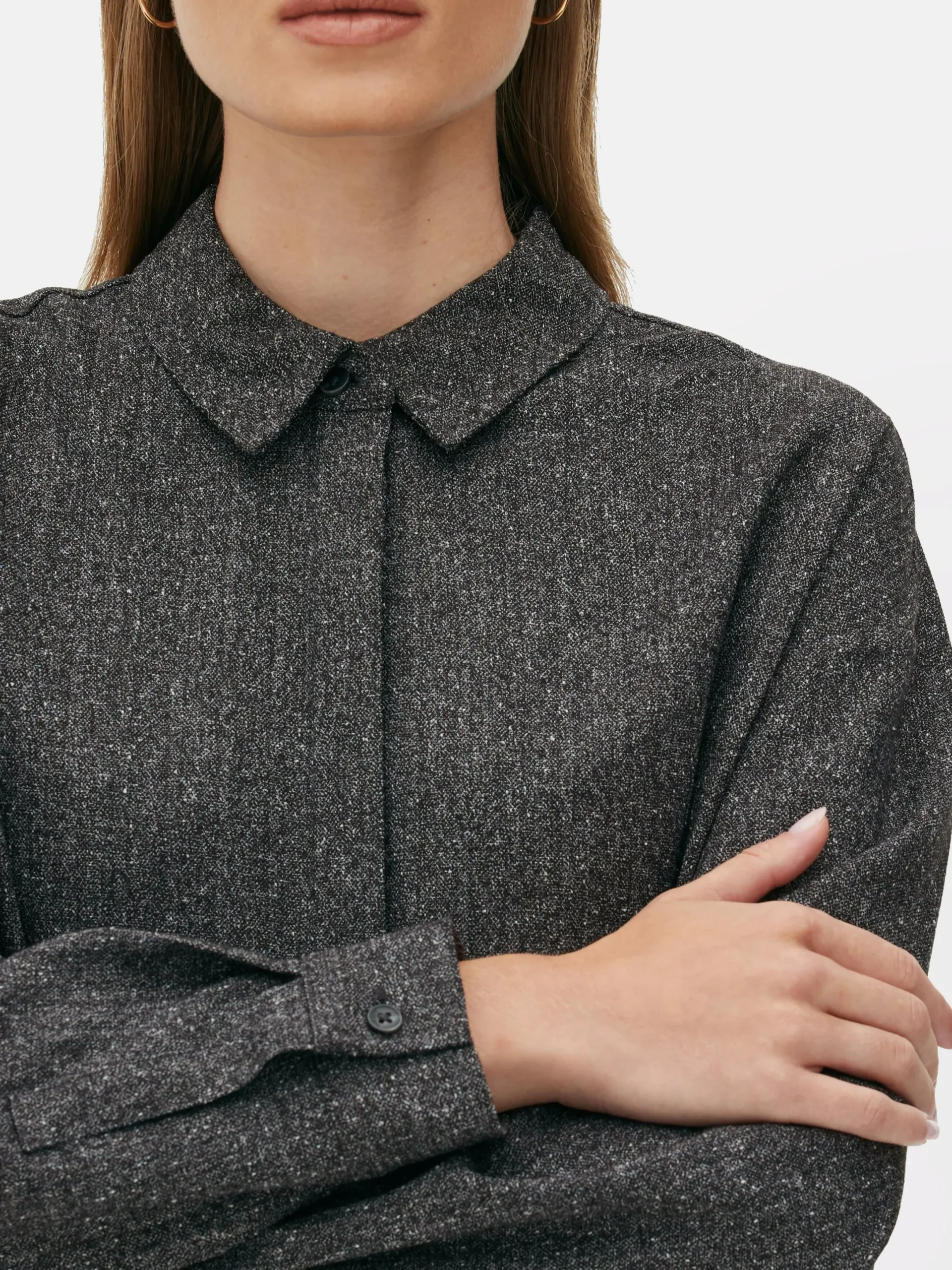 Chemises Et Blouses|Primark Chemise Mouchetée à Manches Longues à Coordonner The Edit Gris