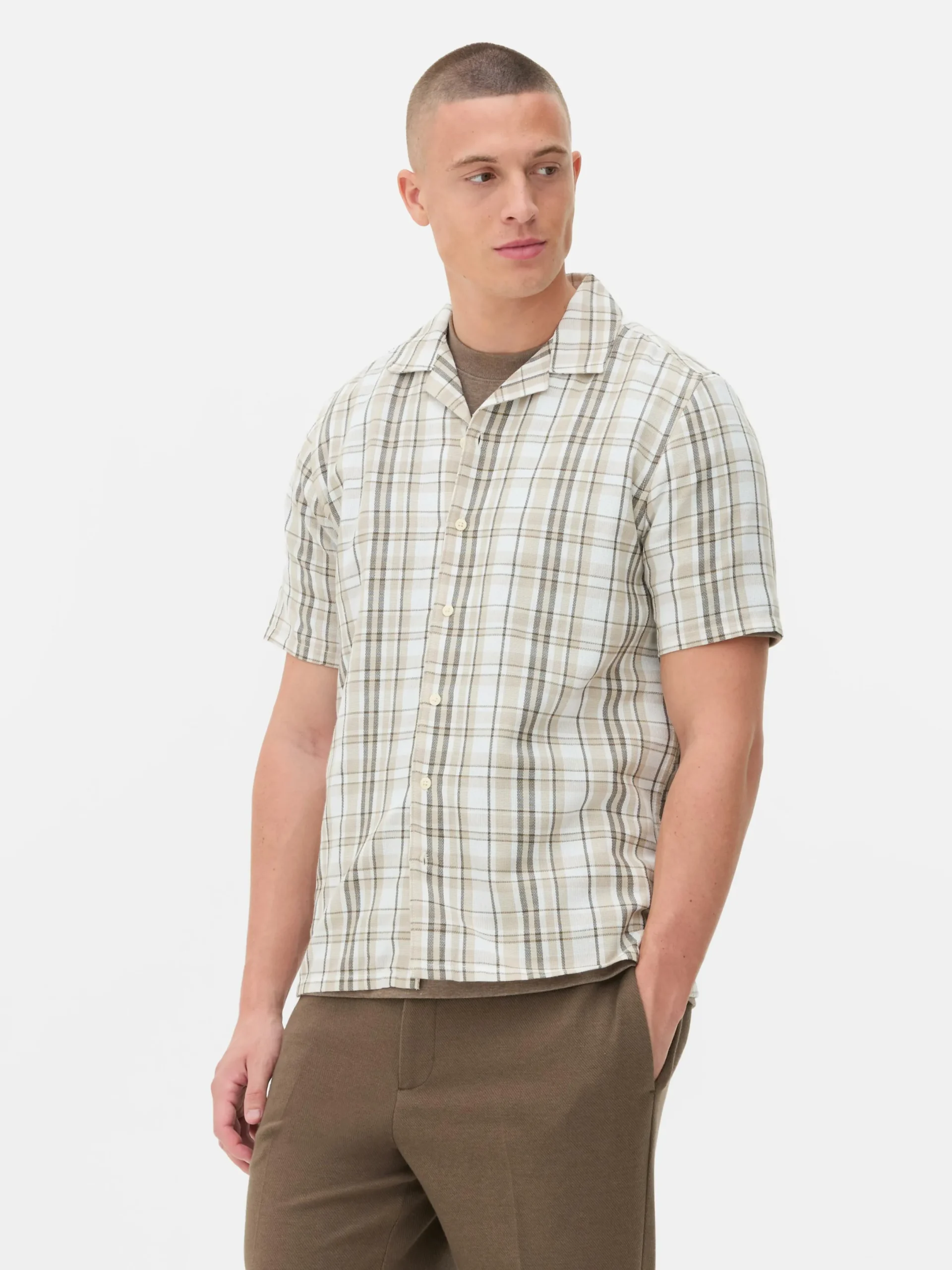 Chemises|Primark Chemise Texturée à Carreaux Et à Manches Courtes Fauve