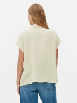 Chemises Et Blouses|Primark Chemisier à Manches Courtes Et Finitions En Crochet Grège