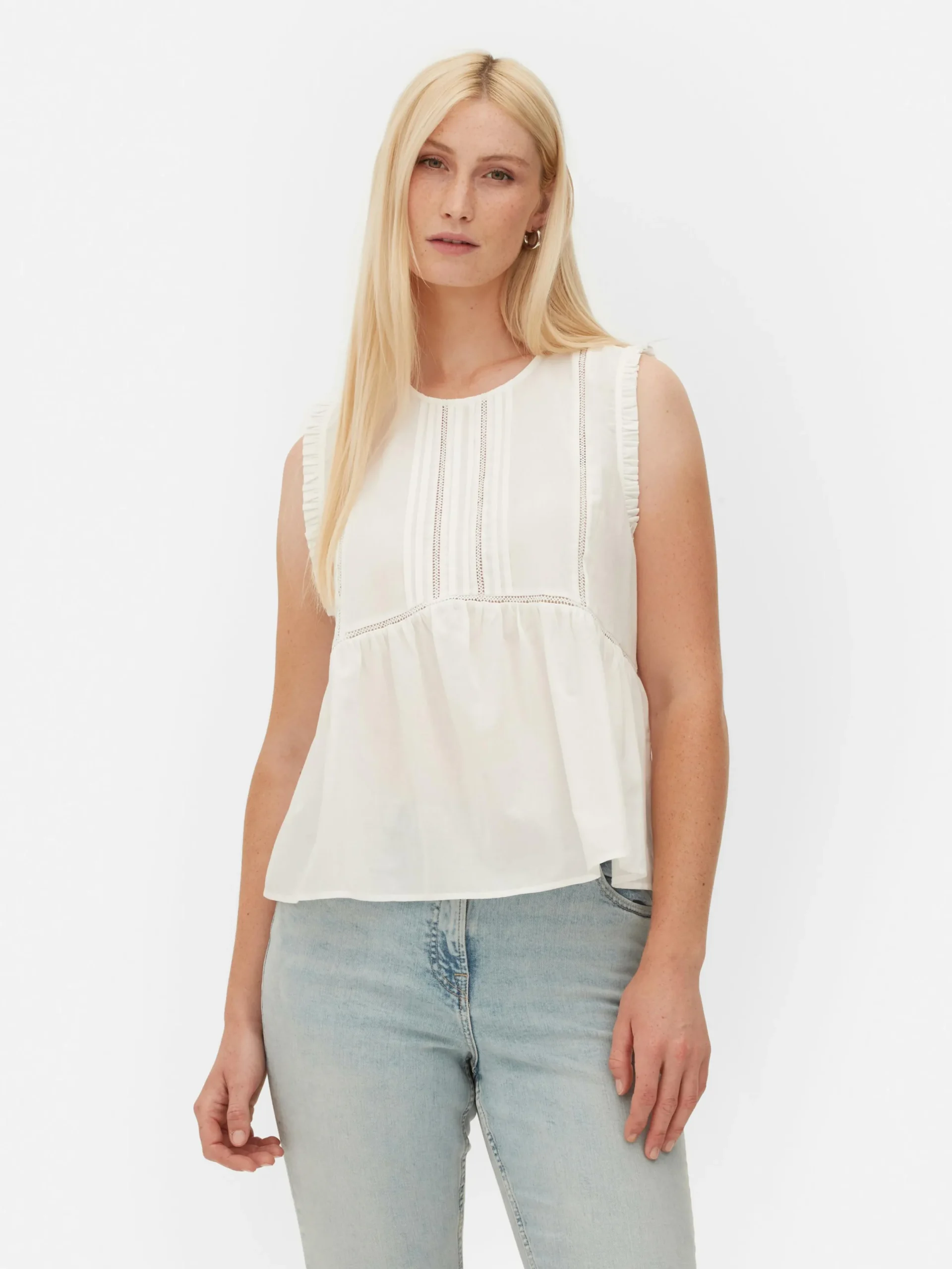 Chemises Et Blouses|Primark Chemisier Sans Manches à Volants Blanc