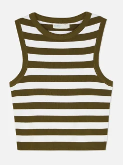 Hauts Et T-Shirts|Primark Débardeur Court à Col Ras-du-cou En Maille Côtelée Kaki