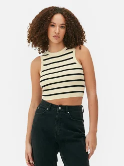 Hauts Et T-Shirts|Primark Débardeur Court à Col Ras-du-cou En Maille Côtelée Ivoire