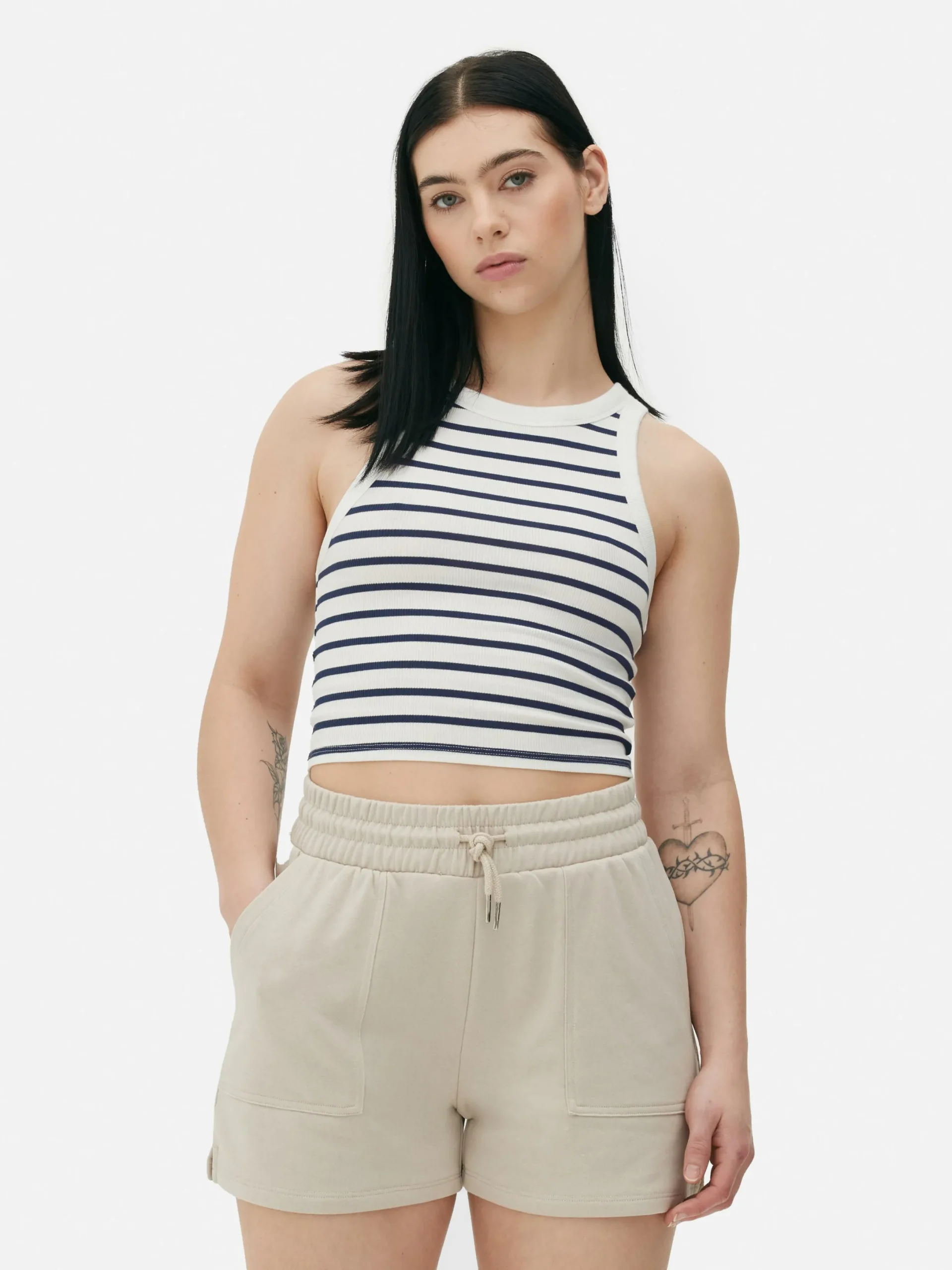 Hauts Et T-Shirts|Primark Débardeur Rayé Côtelé à Dos Nageur Bleu marine