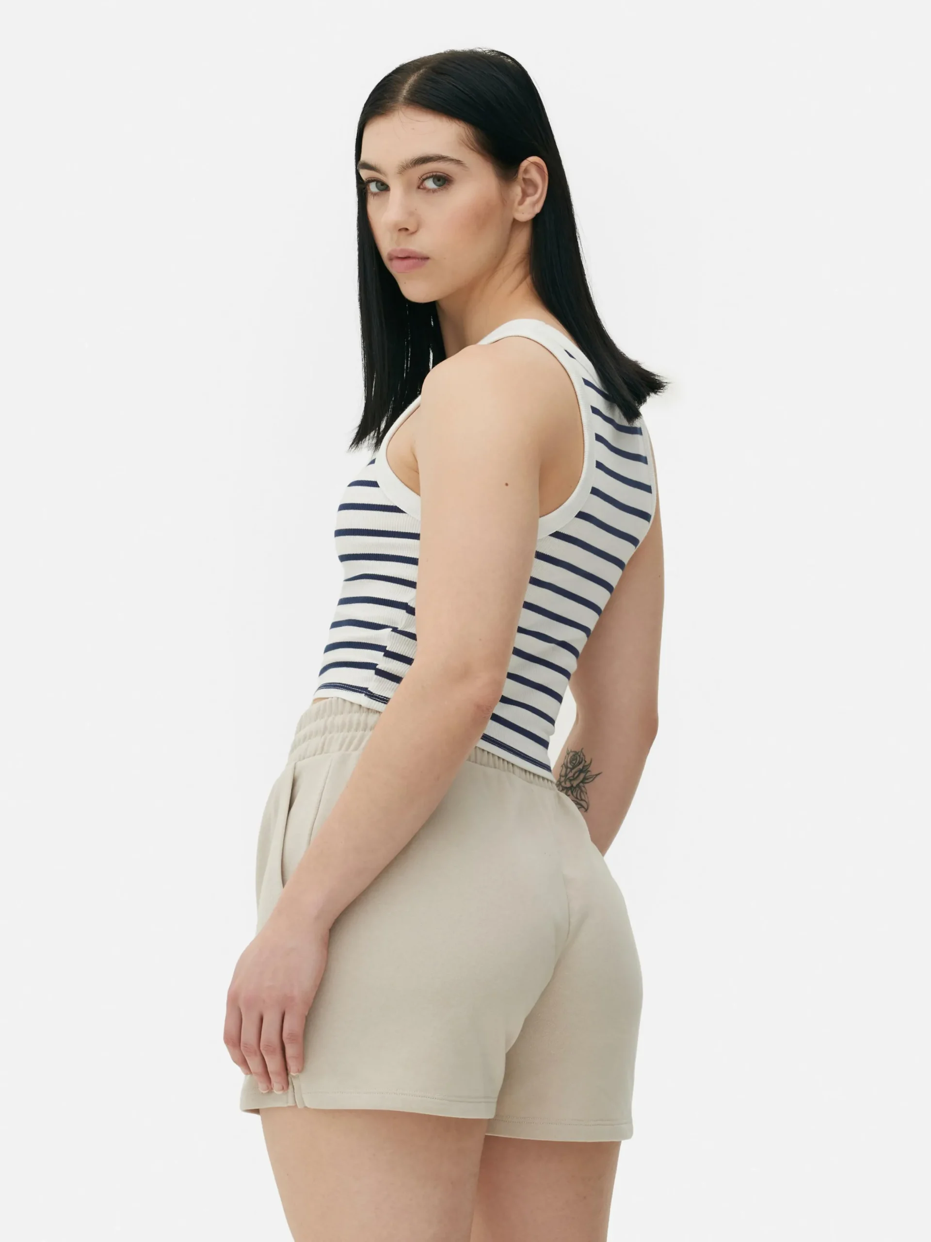 Hauts Et T-Shirts|Primark Débardeur Rayé Côtelé à Dos Nageur Bleu marine