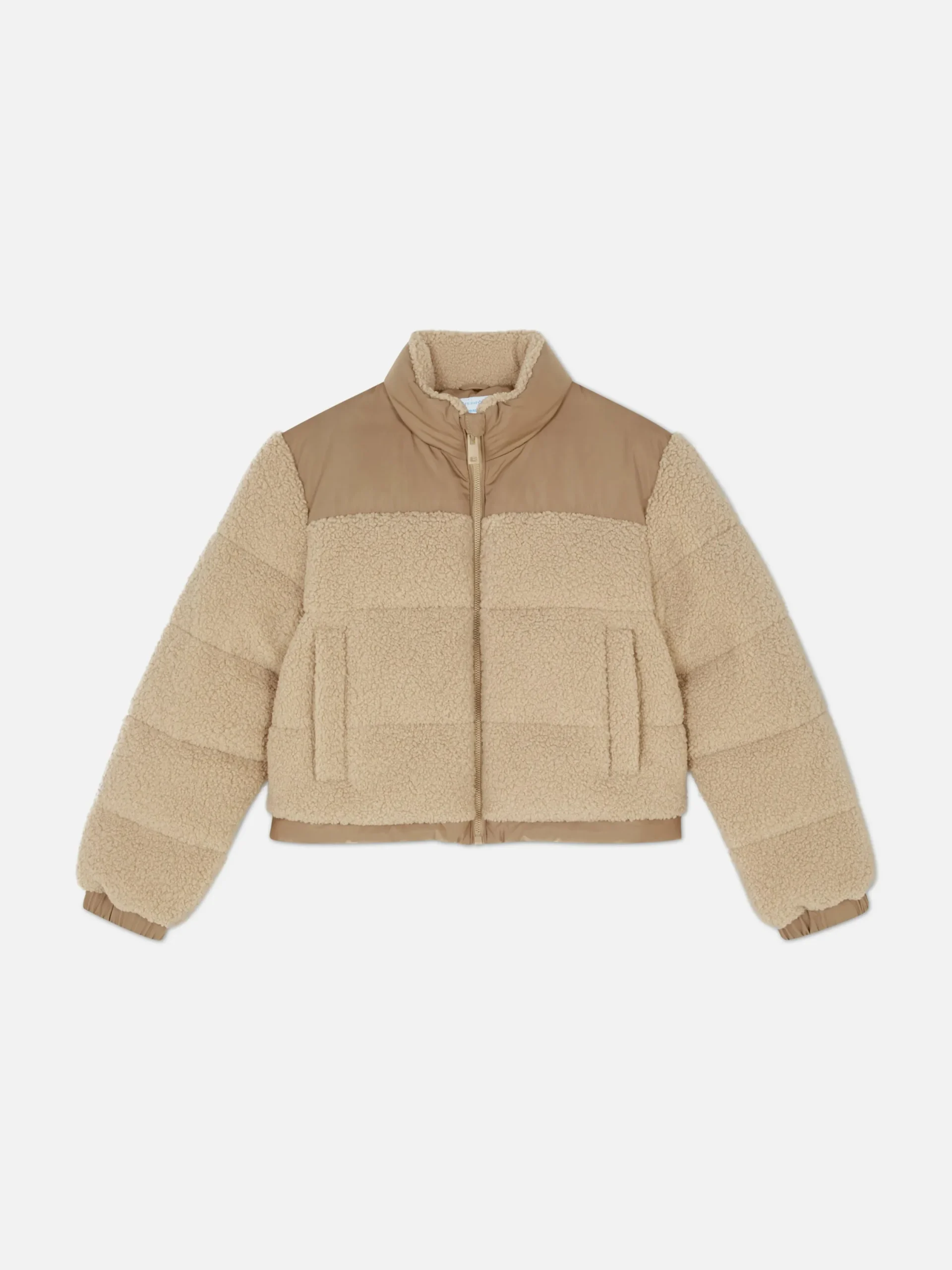 Manteaux Et Vestes|Primark Doudoune Effet Mouton Retourné à Empiècements Beige