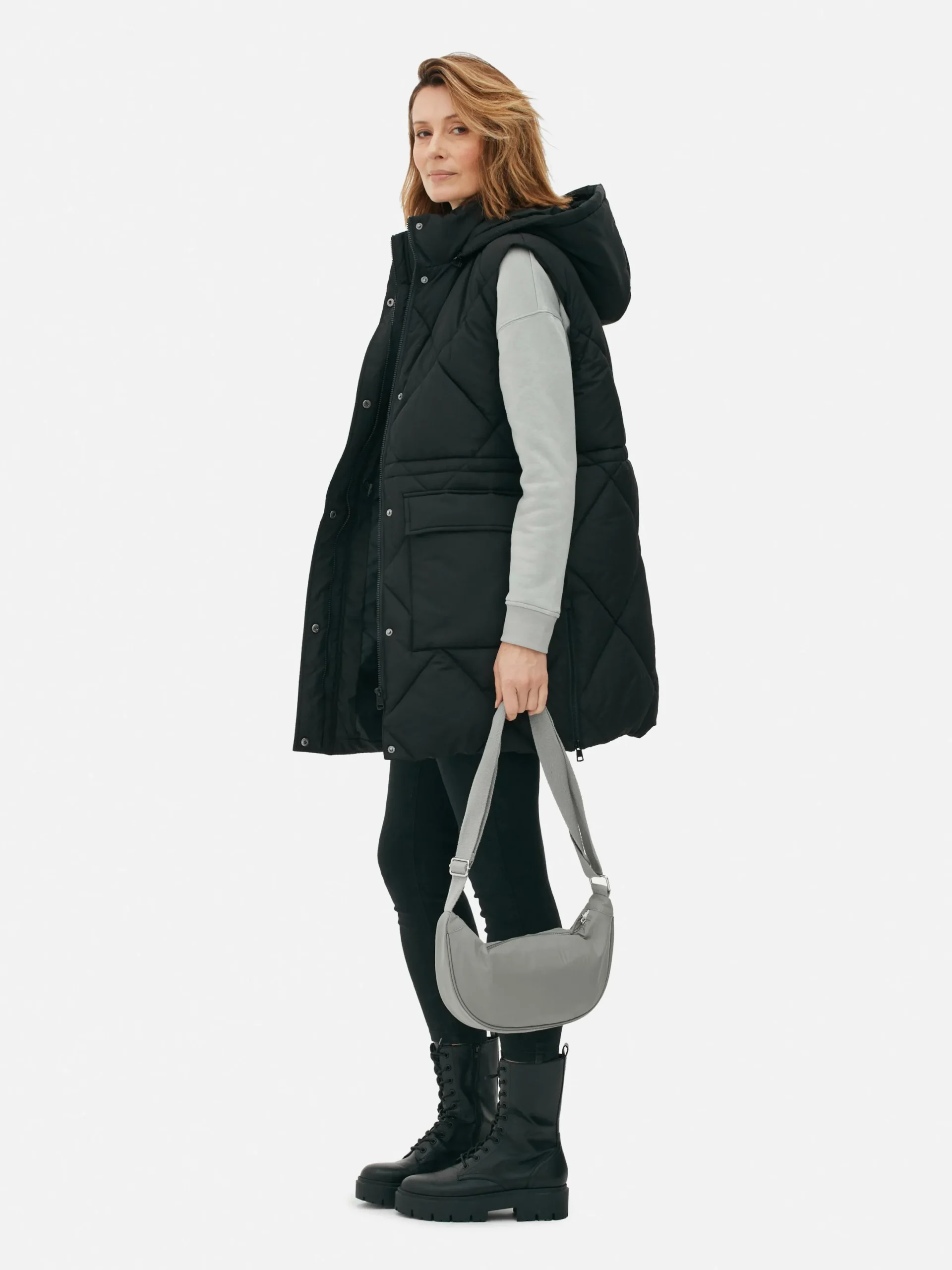 Manteaux Et Vestes|Primark Doudoune Longue Sans Manches à Capuche Noir