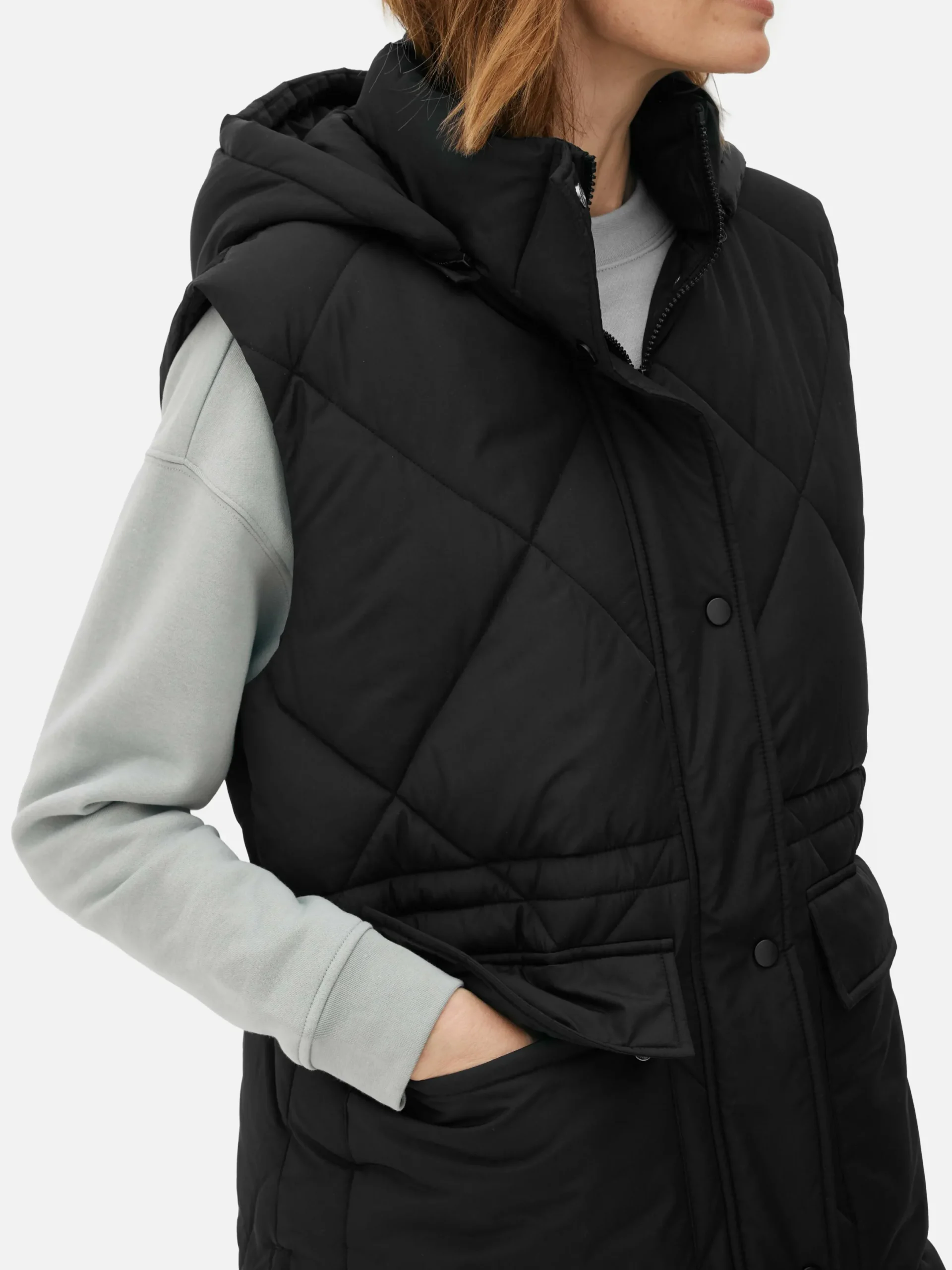 Manteaux Et Vestes|Primark Doudoune Longue Sans Manches à Capuche Noir