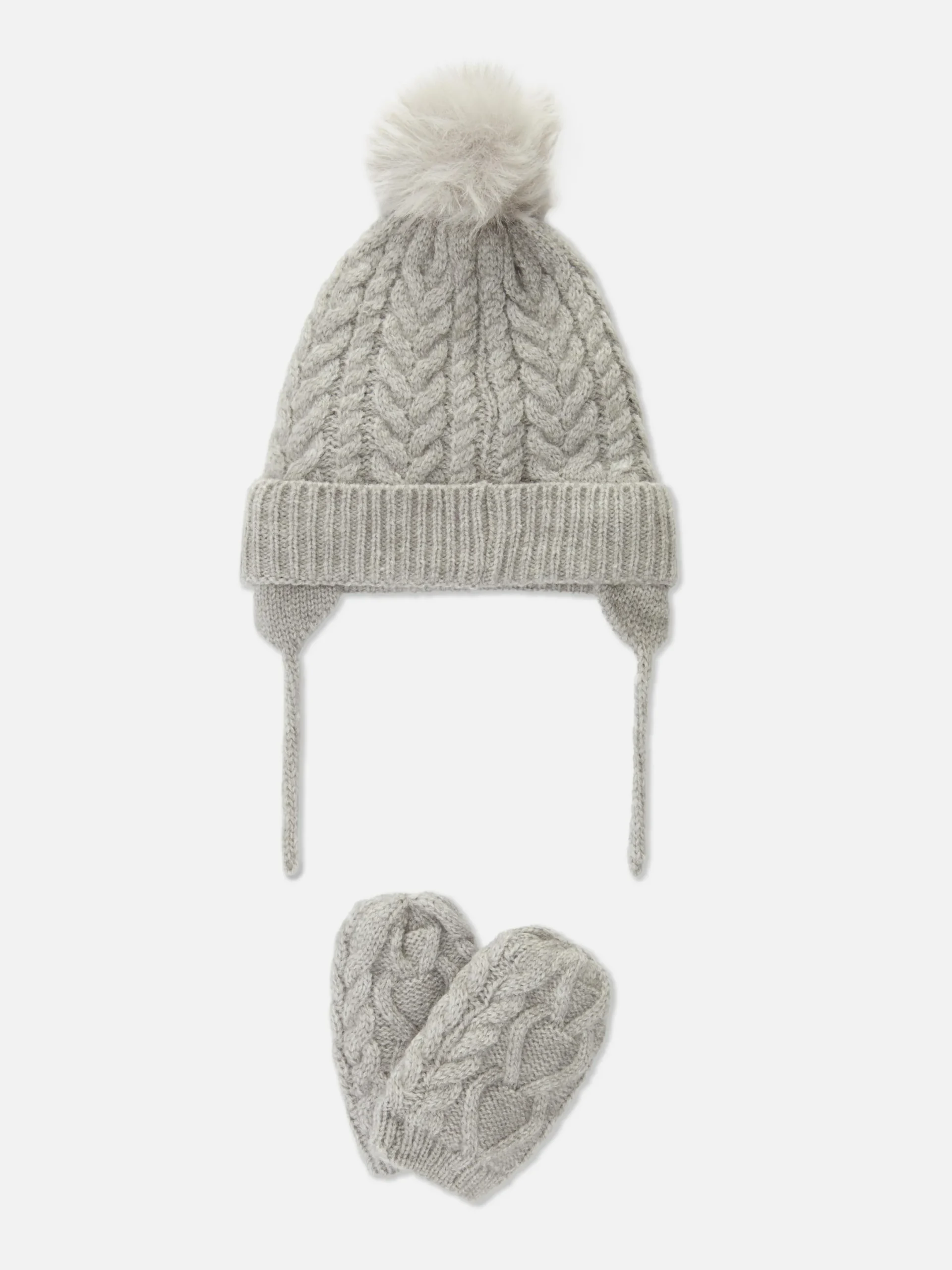 Chapeaux Et Mitaines|Primark Ensemble Bonnet Et Moufles En Maille Torsadée Gris