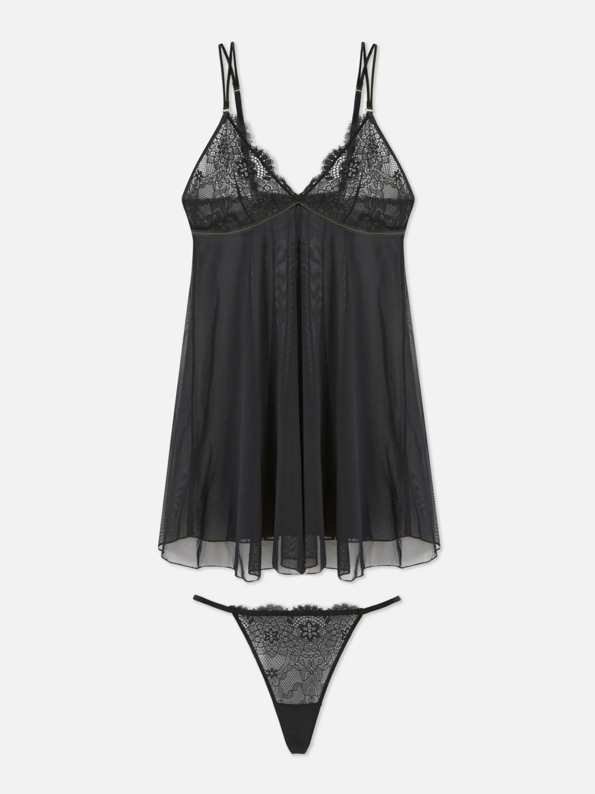 Ensembles Lingerie|Primark Ensemble Nuisette Sans Armature Et String Noir