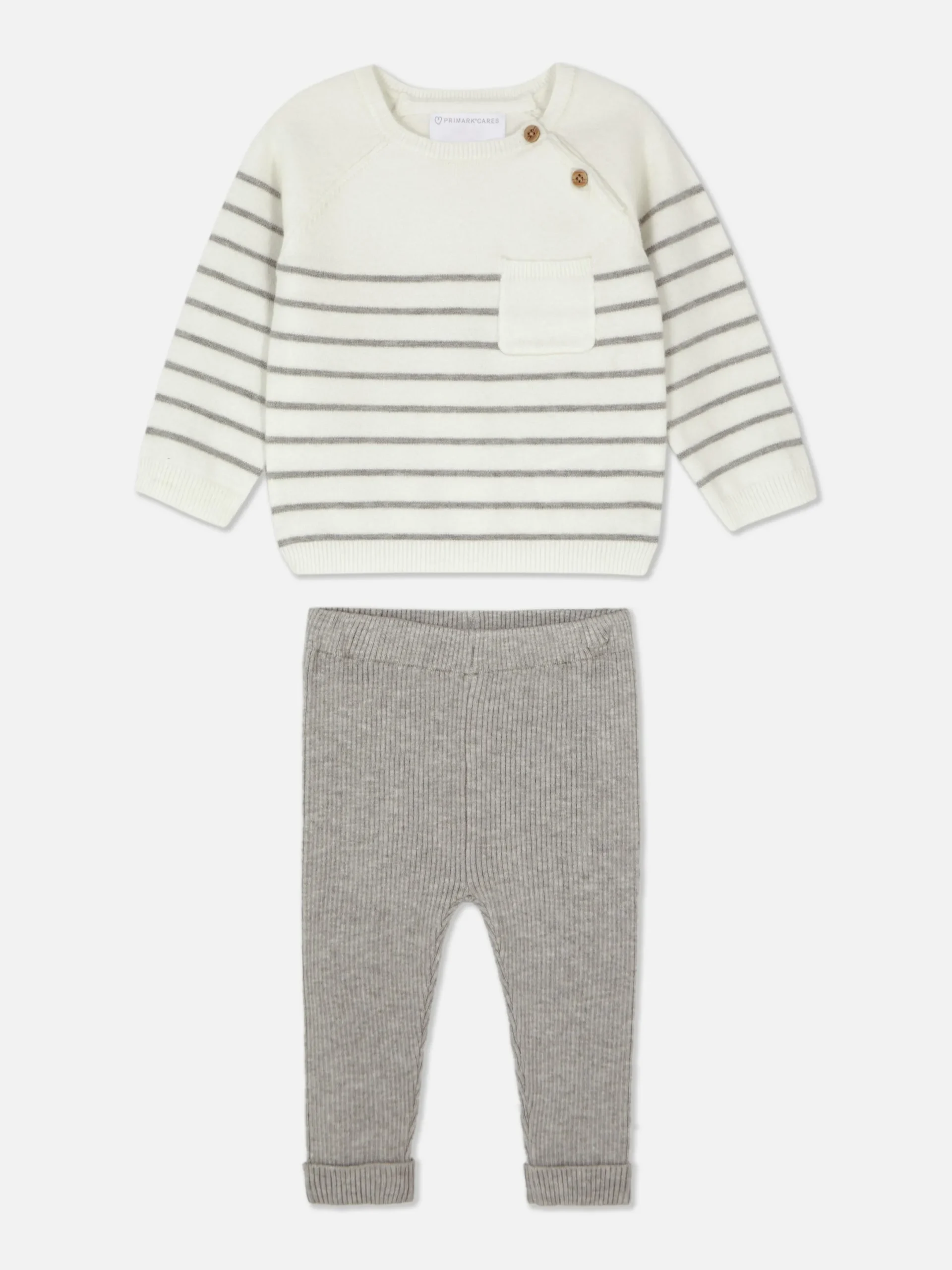Ensembles Et Tenues|Primark Ensemble Pull En Maille Et Legging à Rayures Gris chiné