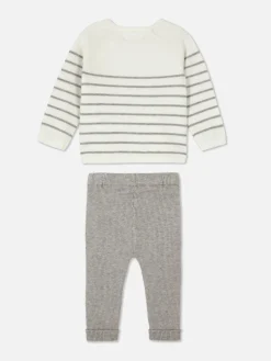 Ensembles Et Tenues|Primark Ensemble Pull En Maille Et Legging à Rayures Gris chiné