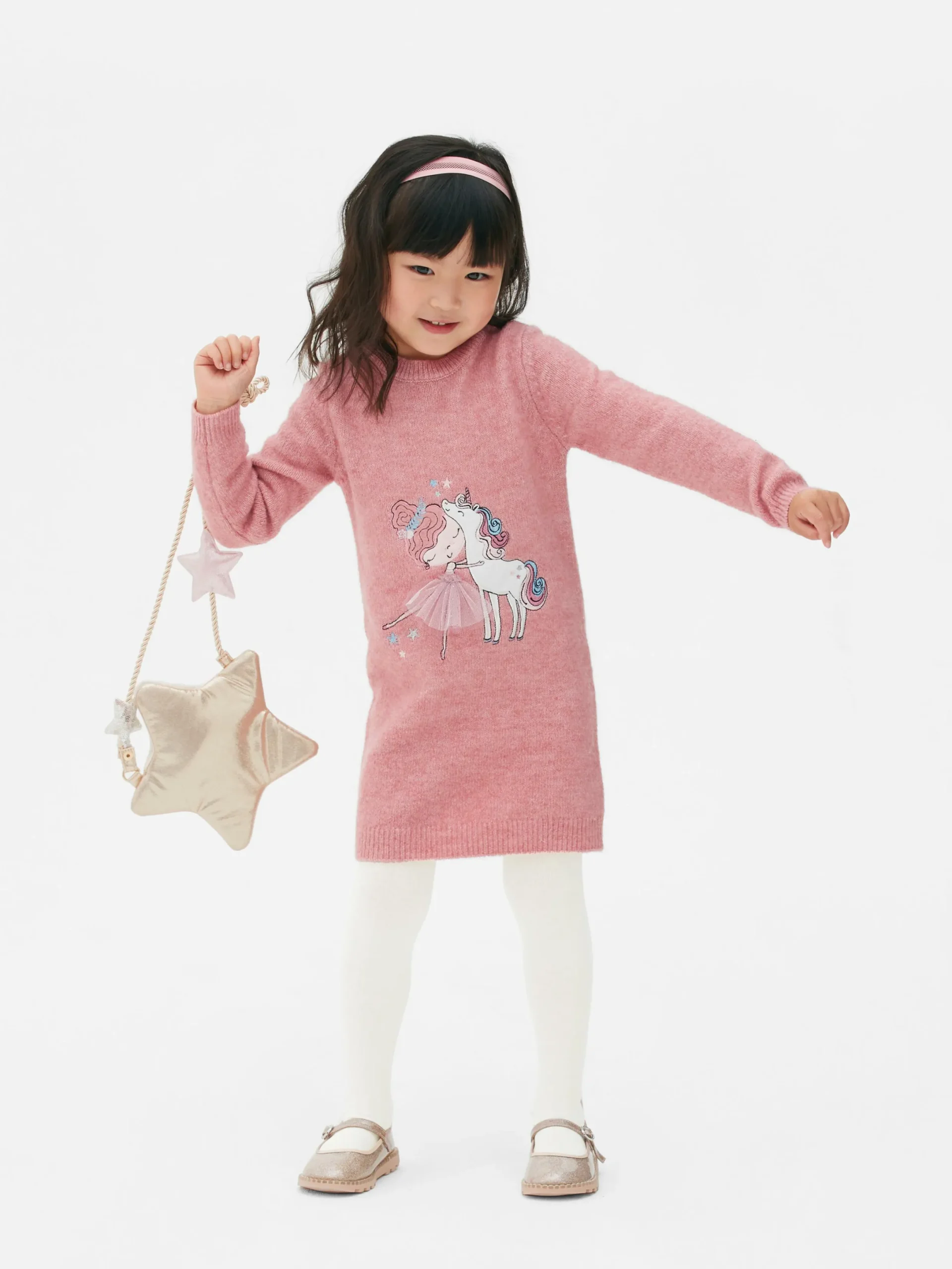 Robes|Primark Ensemble Robe-pull Et Collants à Motif Ballerine Rose foncé