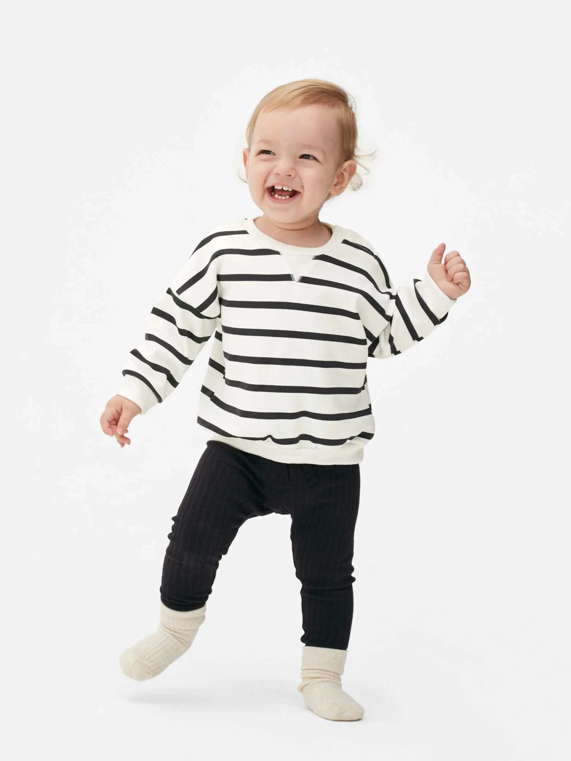 Ensembles Et Tenues|Primark Ensemble Sweat-shirt à Rayures Et Legging Côtelé Noir