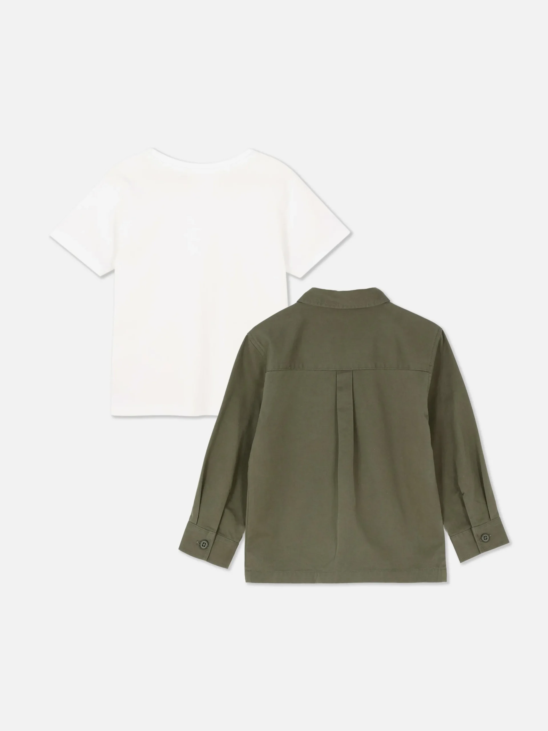 Hauts Et T-Shirts|Primark Ensemble T-shirt Et Chemise à Manches Longues Kaki