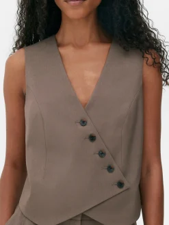Blazers|Primark Gilet De Costume Asymétrique Boutonné Sur Le Devant Moka