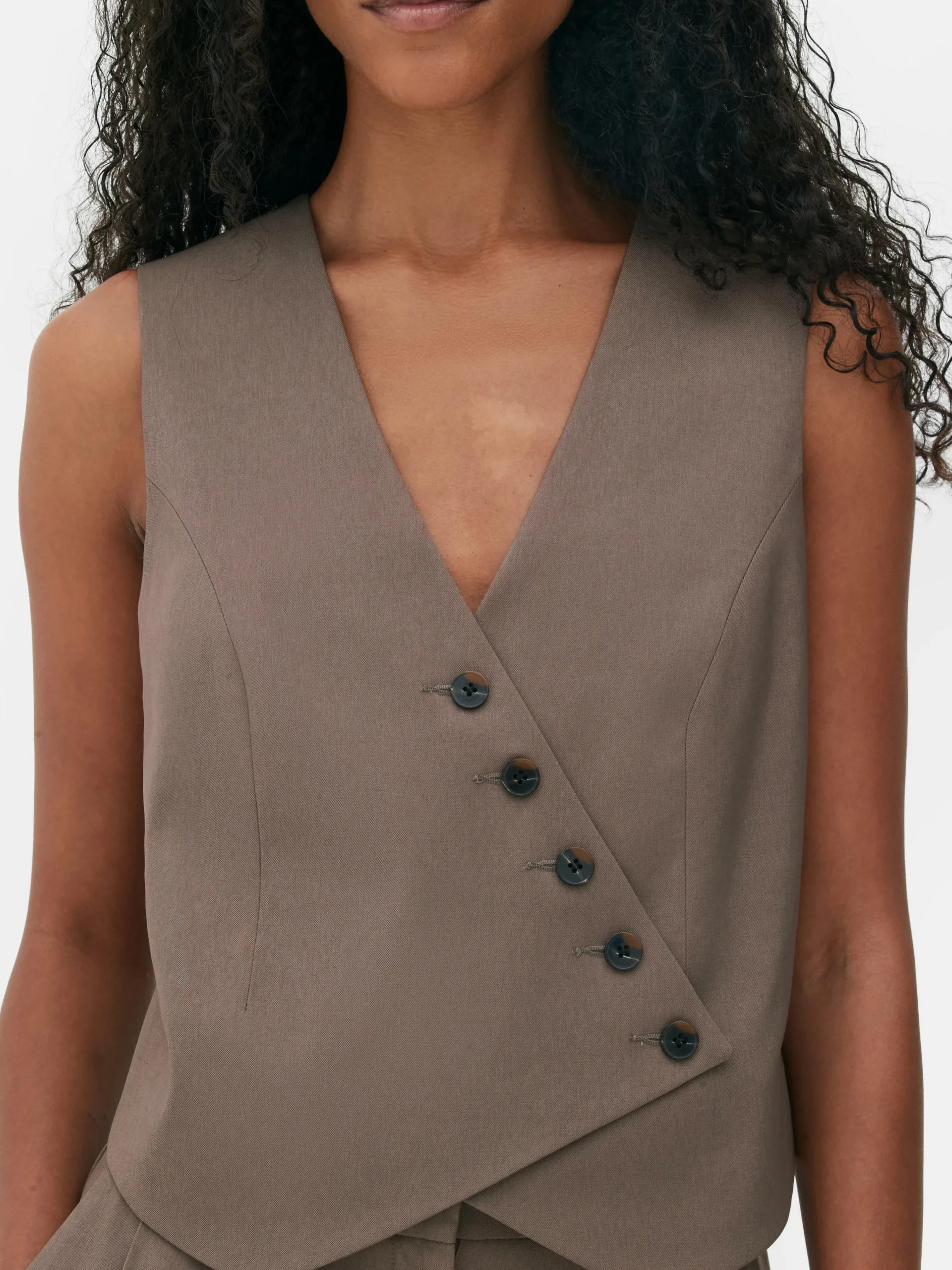 Blazers|Primark Gilet De Costume Asymétrique Boutonné Sur Le Devant Moka