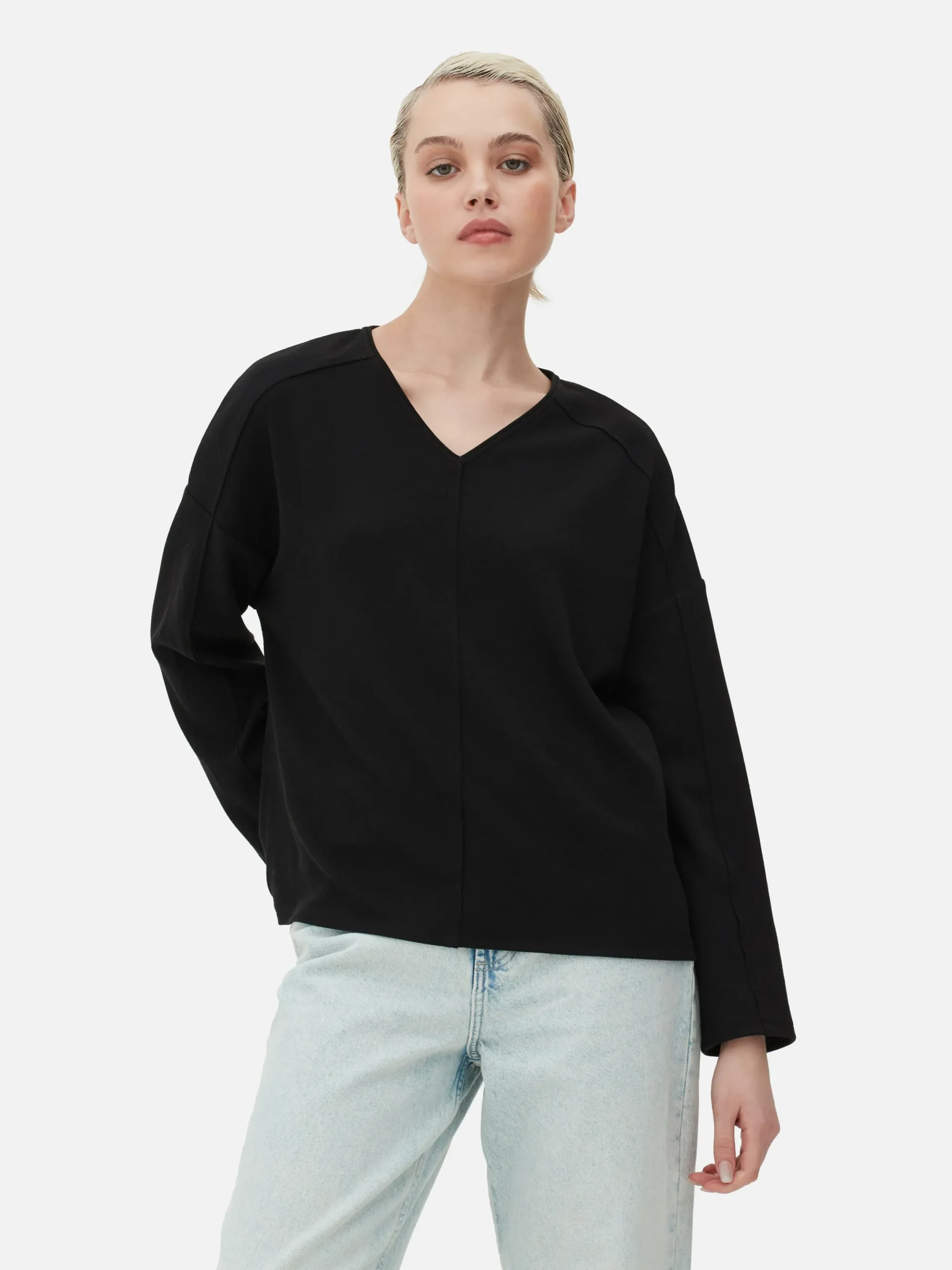 Hauts Et T-Shirts|Primark Haut à Manches Longues Avec Coutures à Coordonner Noir