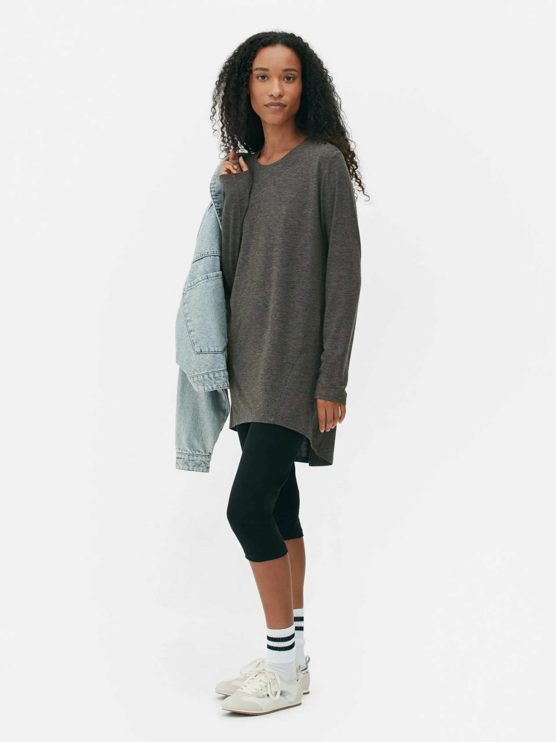 Hauts Et T-Shirts|Primark Haut à Manches Longues Et à Ourlet Arrondi Anthracite