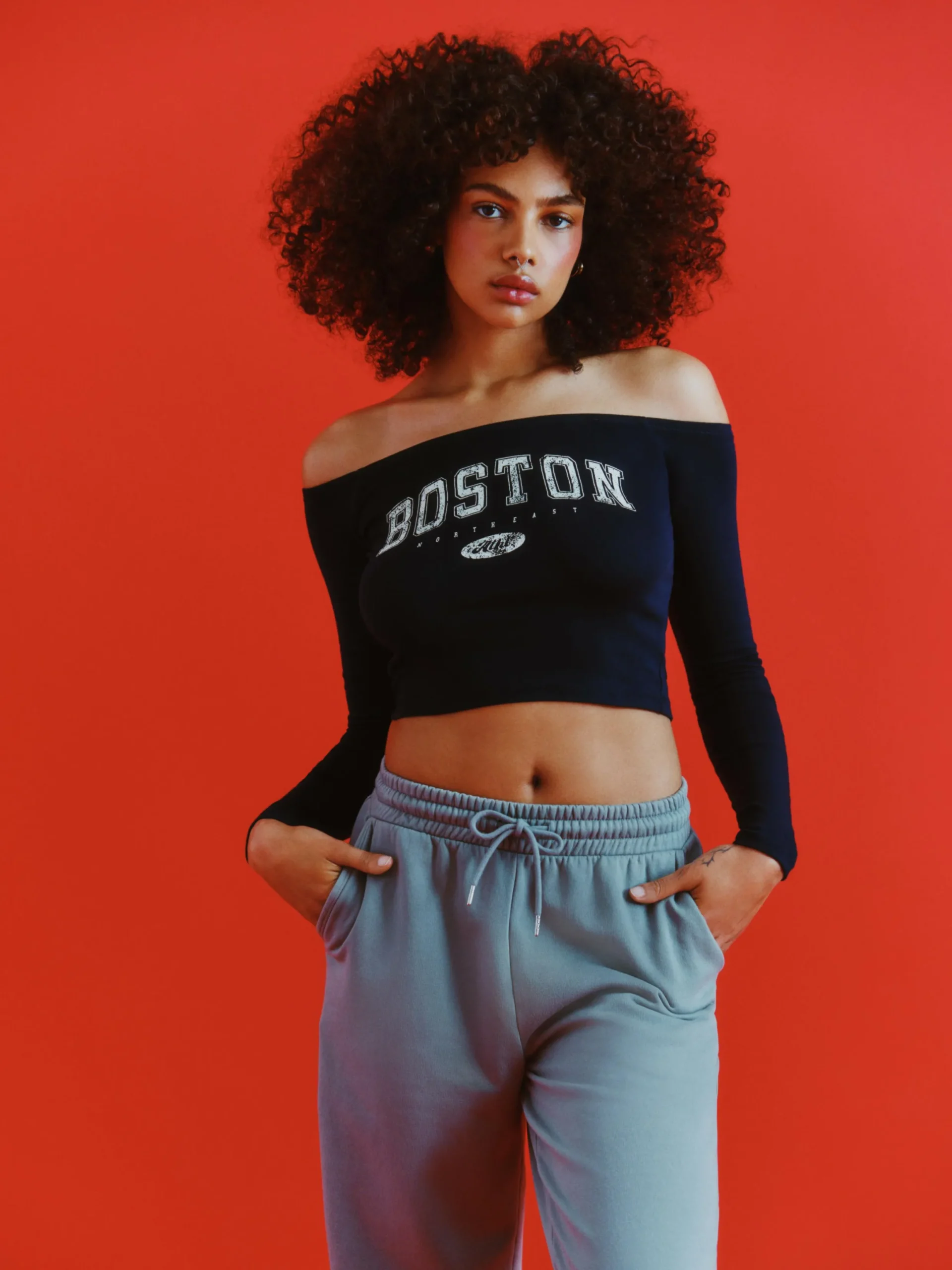 Hauts Et T-Shirts|Primark Haut Court à Encolure Bateau Et Manches Longues Bleu marine