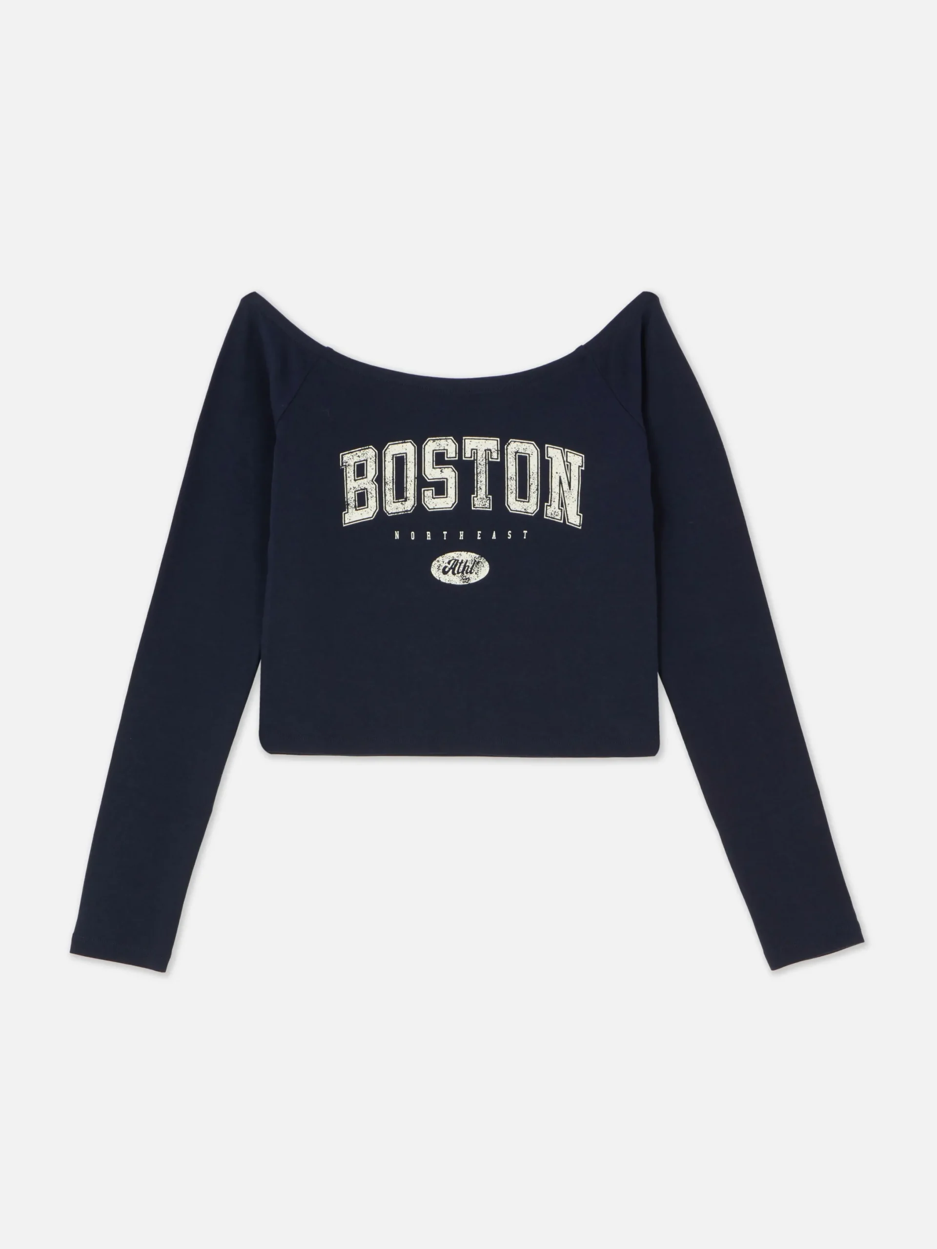 Hauts Et T-Shirts|Primark Haut Court à Encolure Bateau Et Manches Longues Bleu marine